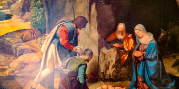 "La adoración de los pastores". Pintura hecha por Giorgio da Castelfranco. La escena recrea el nacimiento de Jesús en Belén.