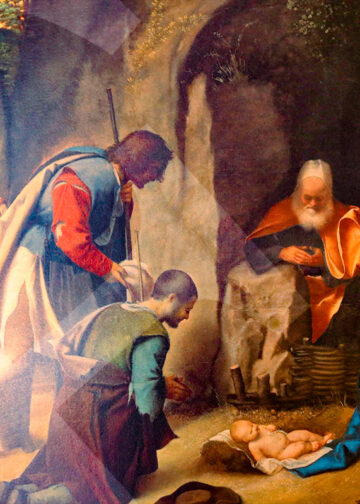 "La adoración de los pastores". Pintura hecha por Giorgio da Castelfranco. La escena recrea el nacimiento de Jesús en Belén.